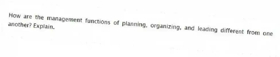 How are the management functions of planning, organizing, and leading different from one another? Explain.
