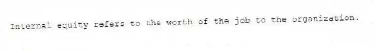Internal equity refers to the worth of the job to the organization.