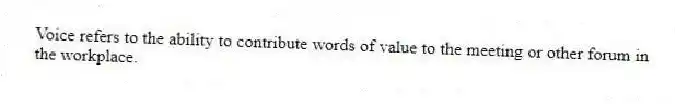 Voice refers to the ability to contribute words of value to the meeting or other forum in the workplace.