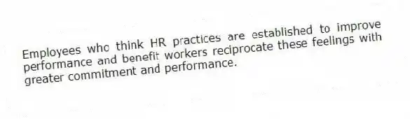 Employees who think HR practices are established to improve performance and benefit workers reciprocate these feelings with greater commitment and performance.
