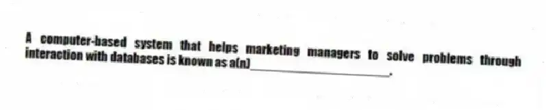 A computer-based system that helps marketing managers to solve problems through interaction with databases is known as a(n)____________________.