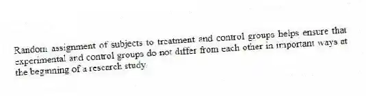 Random assignment of subjects to treatment and control groups helps ensure that experimental and control groups do not differ from each other in important ways at the beginning of a research study.