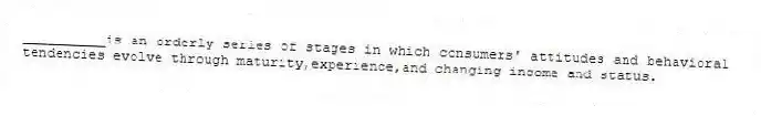 __________is an orderly series of stages in which consumers' attitudes and behavioral tendencies evolve through maturity,experience,and changing income and status.