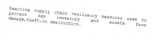 Reactive supply chain resiliency measures seek to protect key inventory and assets from damage,theft,or destruction.