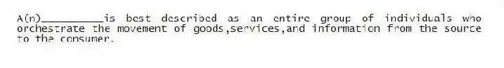 A(n)__________is best described as an entire group of individuals who orchestrate the movement of goods,services,and information from the source to the consumer.