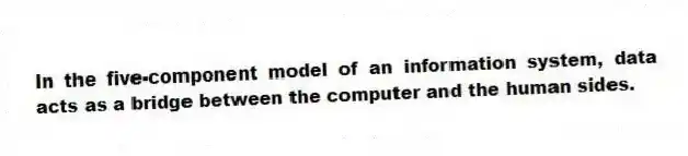 In the five-component model of an information system, data acts as a bridge between the computer and the human sides.