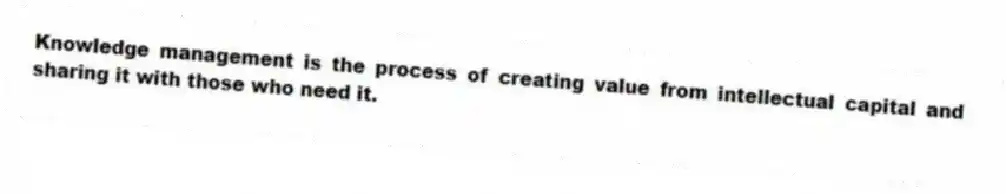 Knowledge management is the process of creating value from intellectual capital and sharing it with those who need it.