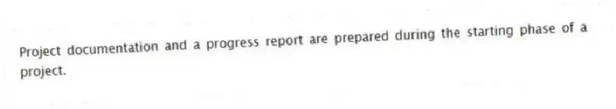 Project documentation and a progress report are prepared during the starting phase of a project.