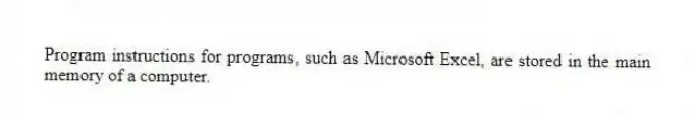 Program instructions for programs, such as Microsoft Excel, are stored in the main memory of a computer.