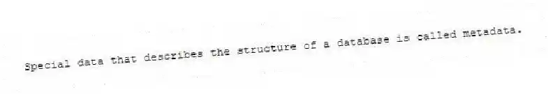 Special data that describes the structure of a database is called metadata.