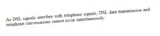 As DSL signals interfere with telephone signals, DSL data transmission and telephone conversations cannot occur simultaneously.