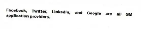 Facebook, Twitter, LinkedIn, and Google are all SM application providers.