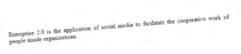 Enterprise 2.0 is the application of social media to facilitate the cooperative work of people inside organizations.