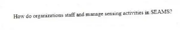 How do organizations staff and manage sensing activities in SEAMS?