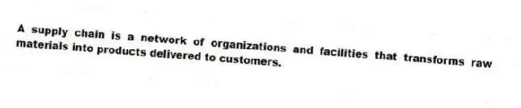 A supply chain is a network of organizations and facilities that transforms raw materials into products delivered to customers.