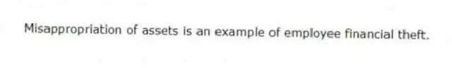 Misappropriation of assets is an example of employee financial theft.
