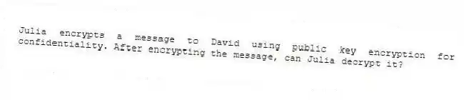 Julia encrypts a message to David using public key encryption for confidentiality. After encrypting the message, can Julia decrypt it?