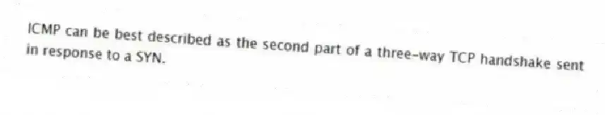 ICMP can be best described as the second part of a three-way TCP handshake sent in response to a SYN.