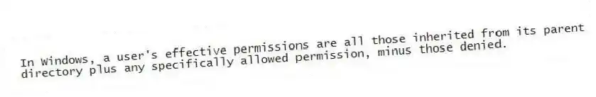 In Windows, a user's effective permissions are all those inherited from its parent directory plus any specifically allowed permission, minus those denied.