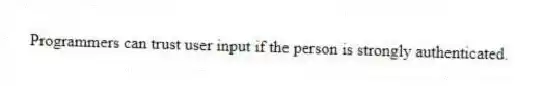 Programmers can trust user input if the person is strongly authenticated.