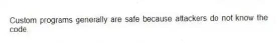 Custom programs generally are safe because attackers do not know the code.
