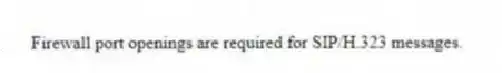 Firewall port openings are required for SIP/H.323 messages.
