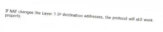 If NAT changes the Layer 3 IP destination addresses, the protocol will still work properly.