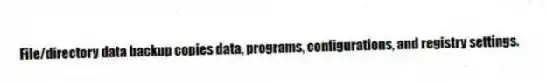 File/directory data backup copies data, programs, configurations, and registry settings.
