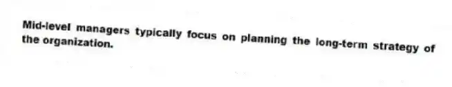 Mid-level managers typically focus on planning the long-term strategy of the organization.