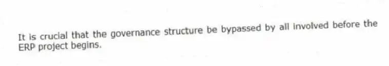It is crucial that the governance structure be bypassed by all involved before the ERP project begins.