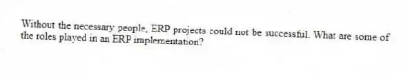 Without the necessary people, ERP projects could not be successful. What are some of the roles played in an ERP implementation?