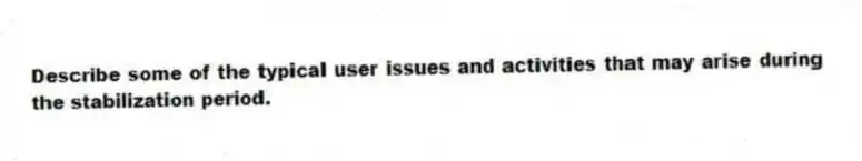 Describe some of the typical user issues and activities that may arise during the stabilization period.