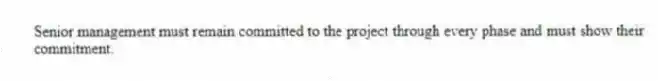 Senior management must remain committed to the project through every phase and must show their commitment.