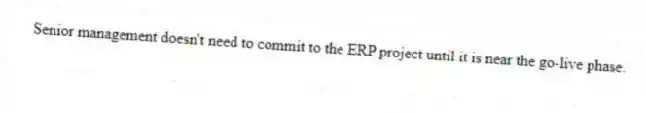 Senior management doesn't need to commit to the ERP project until it is near the go-live phase.