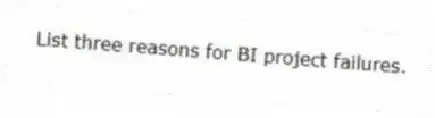 List three reasons for BI project failures.