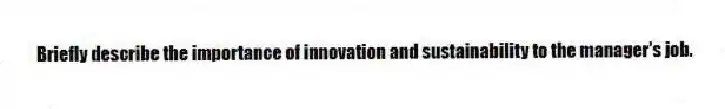 Briefly describe the importance of innovation and sustainability to the manager's job.