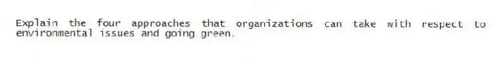 Explain the four approaches that organizations can take with respect to environmental issues and going green.