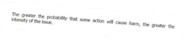 The greater the probability that some action will cause harm, the greater the intensity of the issue.