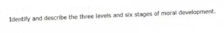 Identify and describe the three levels and six stages of moral development.