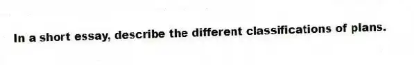 In a short essay, describe the different classifications of plans.