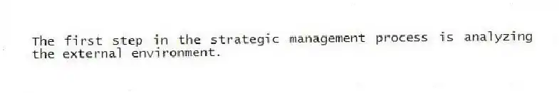 The first step in the strategic management process is analyzing the external environment.