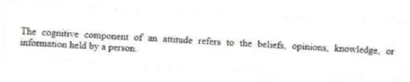 The cognitive component of an attitude refers to the beliefs, opinions, knowledge, or information held by a person.