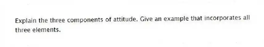 Explain the three components of attitude. Give an example that incorporates all three elements.