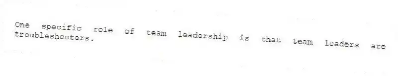 One specific role of team leadership is that team leaders are troubleshooters.