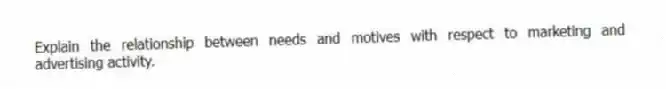 Explain the relationship between needs and motives with respect to marketing and advertising activity.