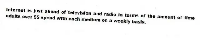 Internet is just ahead of television and radio in terms of the amount of time adults over 55 spend with each medium on a weekly basis.