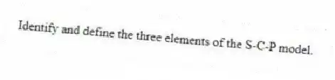 Identify and define the three elements of the S-C-P model.