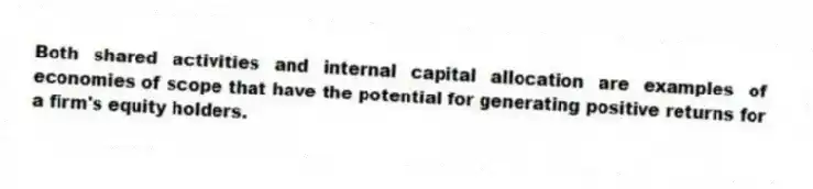 Both shared activities and internal capital allocation are examples of economies of scope that have the potential for generating positive returns for a firm's equity holders.