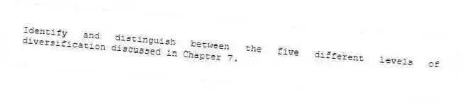 Identify and distinguish between the five different levels of diversification discussed in Chapter 7.
