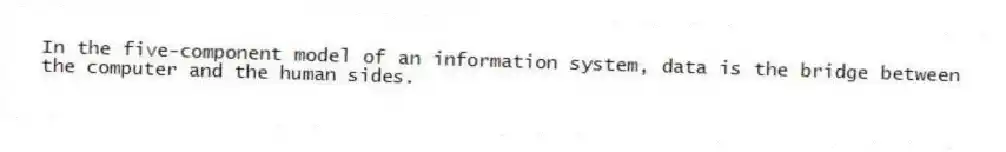 In the five-component model of an information system, data is the bridge between the computer and the human sides.